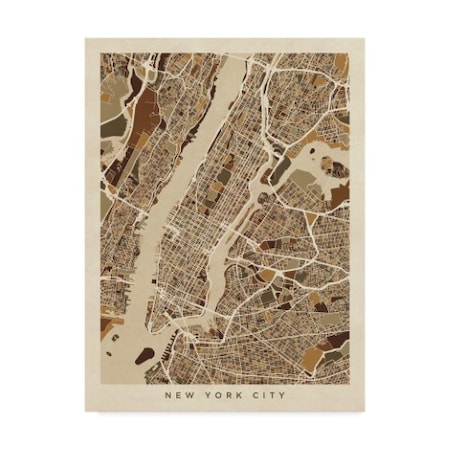 Michael Tompsett 'New York City Street Map Brown' Canvas Art,24x32